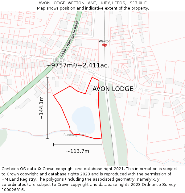 AVON LODGE, WEETON LANE, HUBY, LEEDS, LS17 0HE: Plot and title map