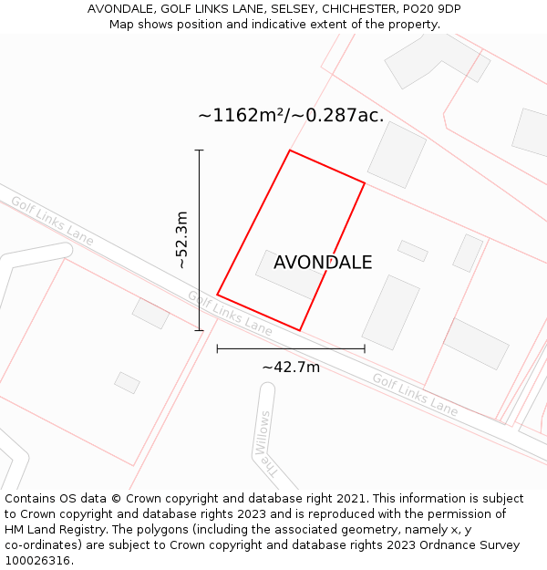 AVONDALE, GOLF LINKS LANE, SELSEY, CHICHESTER, PO20 9DP: Plot and title map