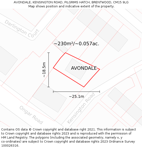 AVONDALE, KENSINGTON ROAD, PILGRIMS HATCH, BRENTWOOD, CM15 9LG: Plot and title map