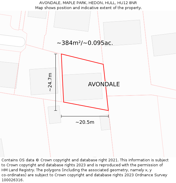 AVONDALE, MAPLE PARK, HEDON, HULL, HU12 8NR: Plot and title map