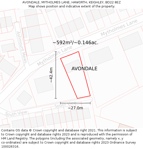 AVONDALE, MYTHOLMES LANE, HAWORTH, KEIGHLEY, BD22 8EZ: Plot and title map