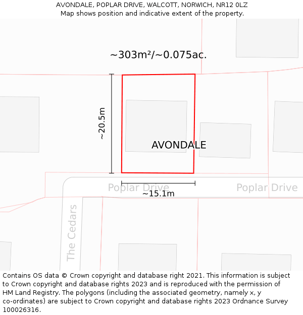 AVONDALE, POPLAR DRIVE, WALCOTT, NORWICH, NR12 0LZ: Plot and title map