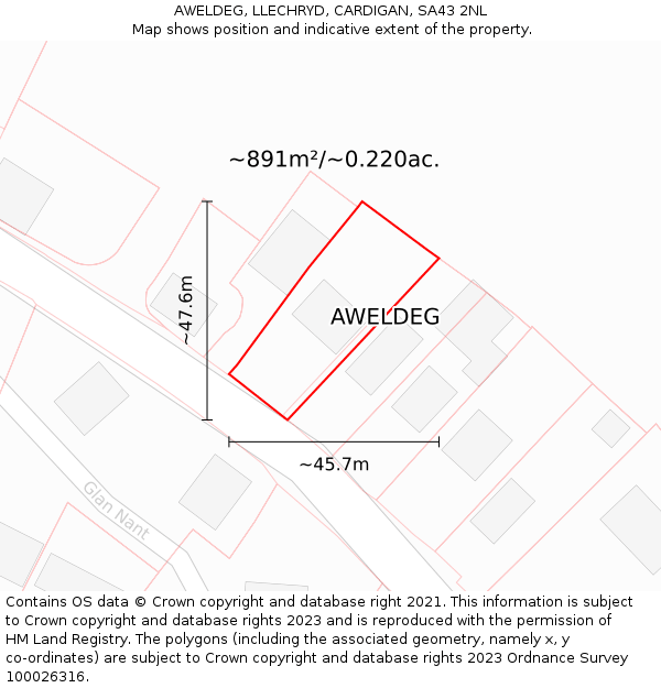 AWELDEG, LLECHRYD, CARDIGAN, SA43 2NL: Plot and title map