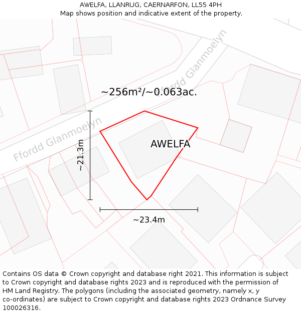 AWELFA, LLANRUG, CAERNARFON, LL55 4PH: Plot and title map