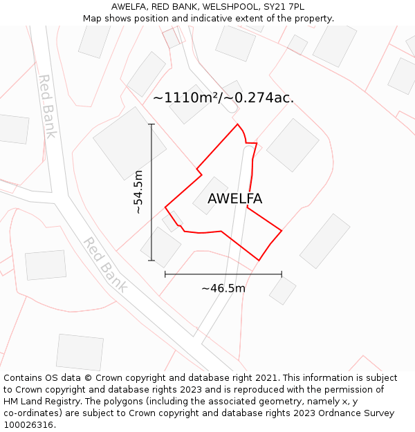 AWELFA, RED BANK, WELSHPOOL, SY21 7PL: Plot and title map