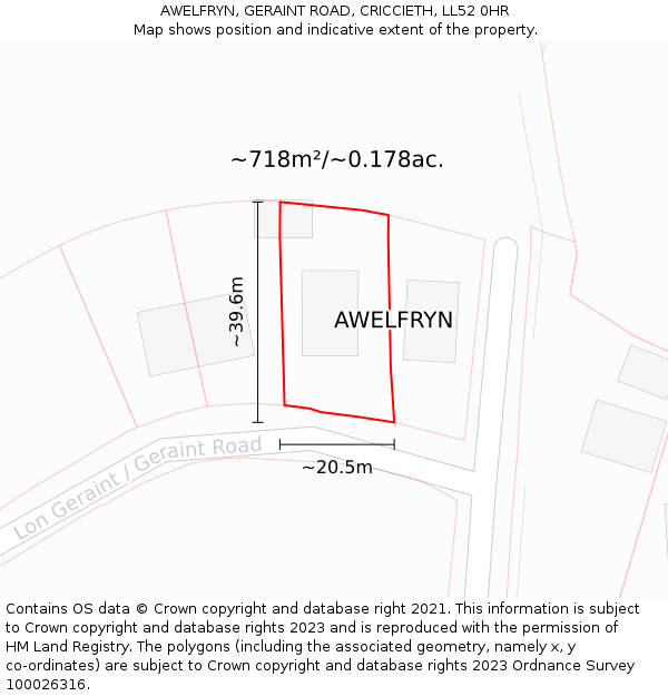 AWELFRYN, GERAINT ROAD, CRICCIETH, LL52 0HR: Plot and title map