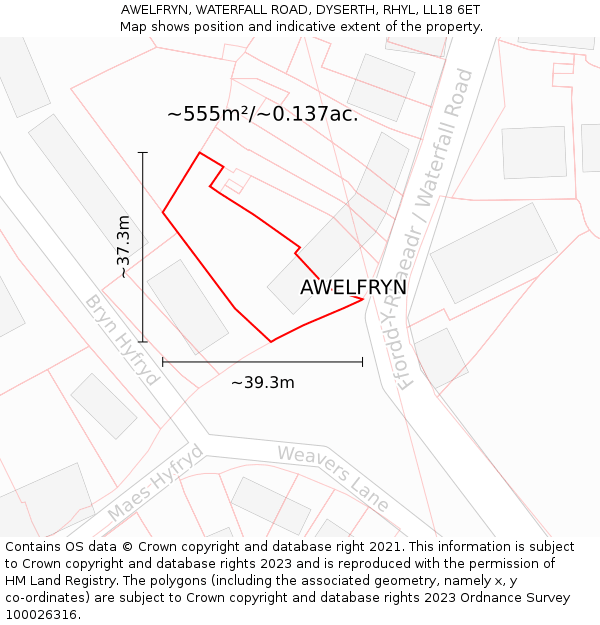 AWELFRYN, WATERFALL ROAD, DYSERTH, RHYL, LL18 6ET: Plot and title map