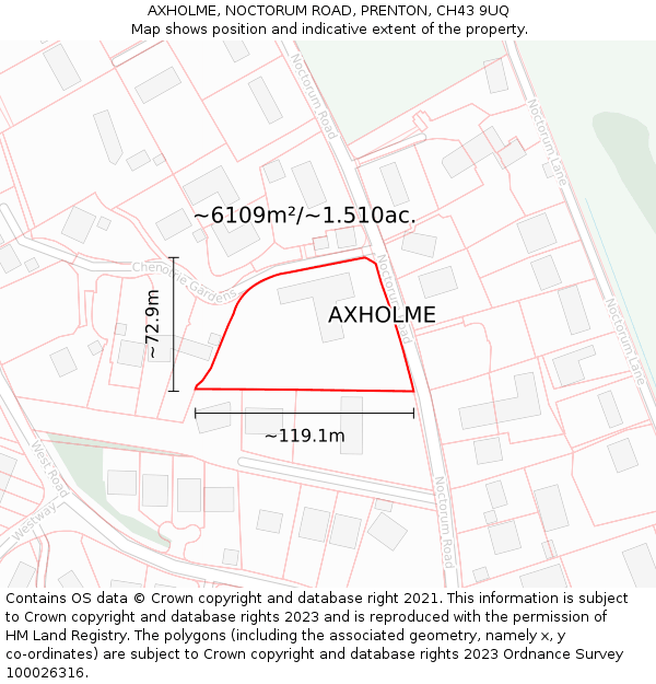 AXHOLME, NOCTORUM ROAD, PRENTON, CH43 9UQ: Plot and title map