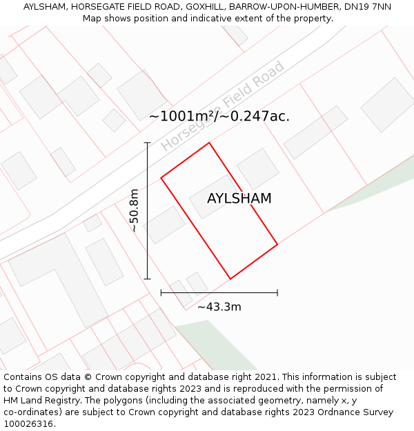 AYLSHAM, HORSEGATE FIELD ROAD, GOXHILL, BARROW-UPON-HUMBER, DN19 7NN: Plot and title map