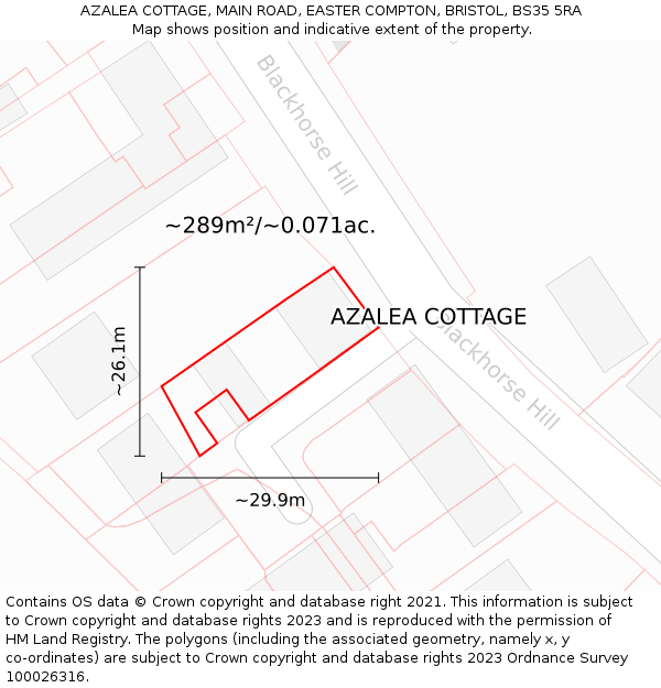 AZALEA COTTAGE, MAIN ROAD, EASTER COMPTON, BRISTOL, BS35 5RA: Plot and title map