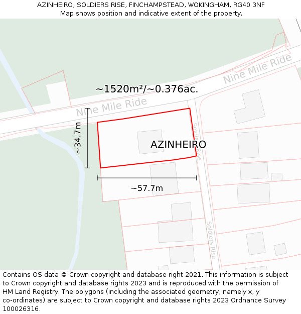 AZINHEIRO, SOLDIERS RISE, FINCHAMPSTEAD, WOKINGHAM, RG40 3NF: Plot and title map