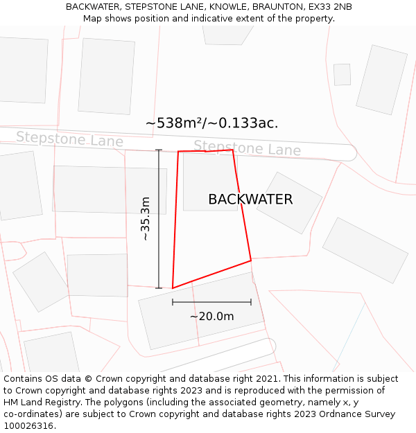 BACKWATER, STEPSTONE LANE, KNOWLE, BRAUNTON, EX33 2NB: Plot and title map