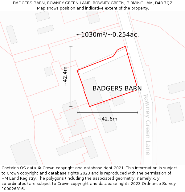 BADGERS BARN, ROWNEY GREEN LANE, ROWNEY GREEN, BIRMINGHAM, B48 7QZ: Plot and title map