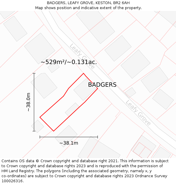 BADGERS, LEAFY GROVE, KESTON, BR2 6AH: Plot and title map