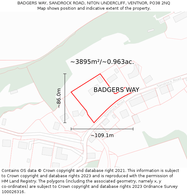 BADGERS WAY, SANDROCK ROAD, NITON UNDERCLIFF, VENTNOR, PO38 2NQ: Plot and title map