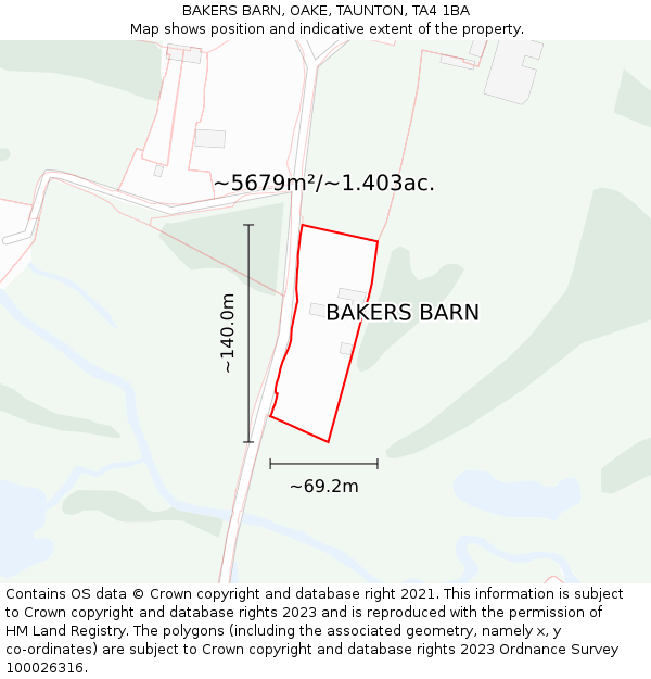 BAKERS BARN, OAKE, TAUNTON, TA4 1BA: Plot and title map