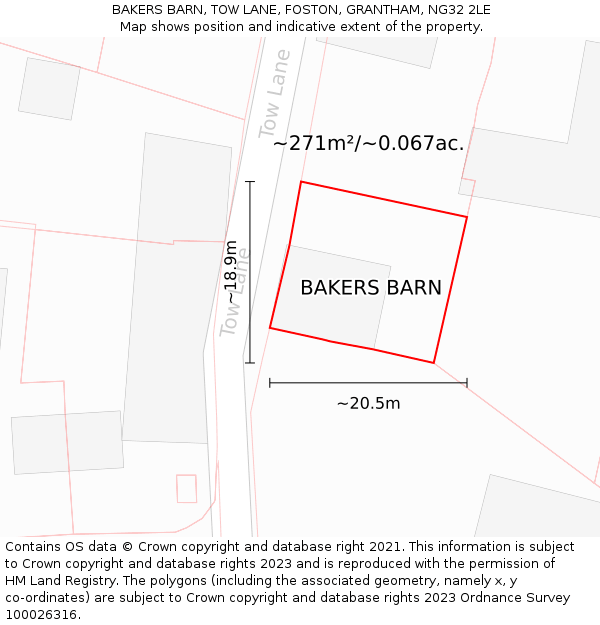 BAKERS BARN, TOW LANE, FOSTON, GRANTHAM, NG32 2LE: Plot and title map