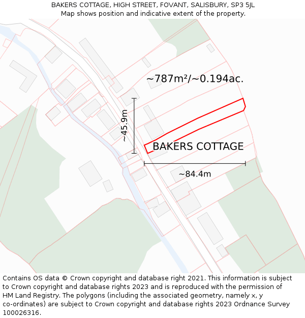 BAKERS COTTAGE, HIGH STREET, FOVANT, SALISBURY, SP3 5JL: Plot and title map