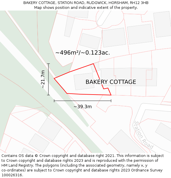 BAKERY COTTAGE, STATION ROAD, RUDGWICK, HORSHAM, RH12 3HB: Plot and title map