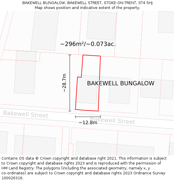 BAKEWELL BUNGALOW, BAKEWELL STREET, STOKE-ON-TRENT, ST4 5HJ: Plot and title map