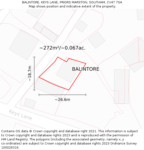 BALINTORE, KEYS LANE, PRIORS MARSTON, SOUTHAM, CV47 7SA: Plot and title map