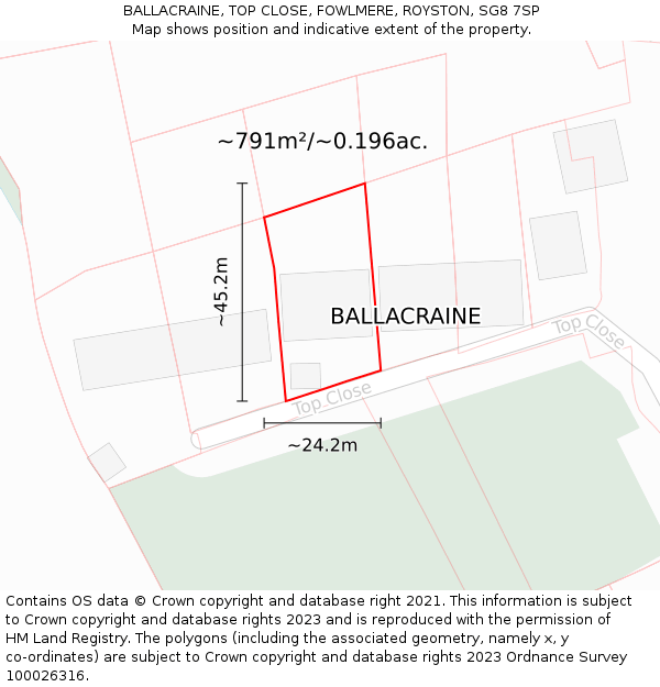 BALLACRAINE, TOP CLOSE, FOWLMERE, ROYSTON, SG8 7SP: Plot and title map