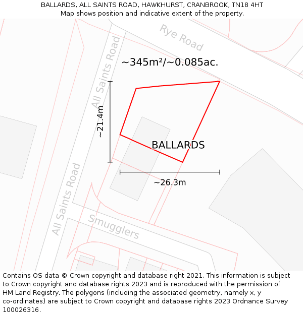 BALLARDS, ALL SAINTS ROAD, HAWKHURST, CRANBROOK, TN18 4HT: Plot and title map