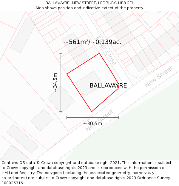 BALLAVAYRE, NEW STREET, LEDBURY, HR8 2EL: Plot and title map