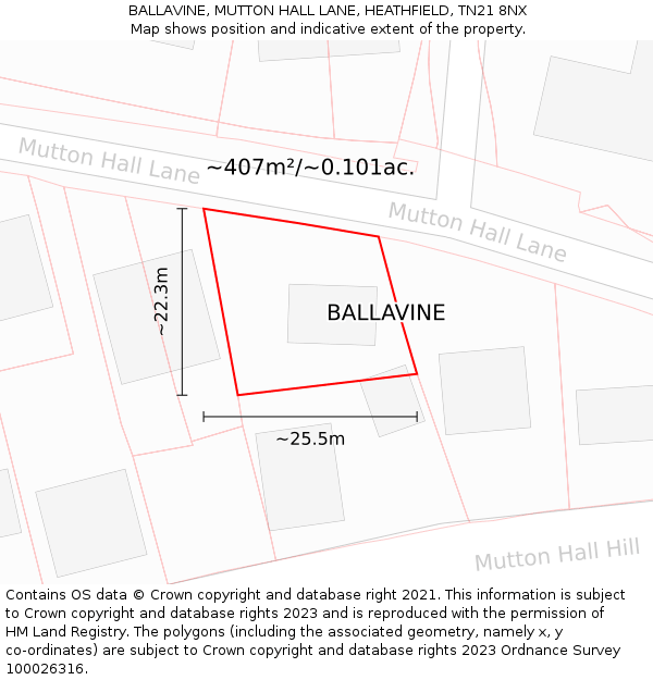 BALLAVINE, MUTTON HALL LANE, HEATHFIELD, TN21 8NX: Plot and title map