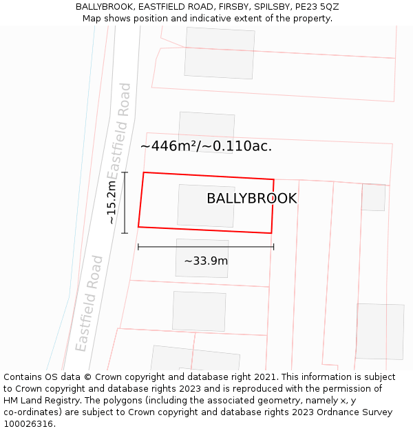 BALLYBROOK, EASTFIELD ROAD, FIRSBY, SPILSBY, PE23 5QZ: Plot and title map