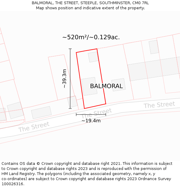 BALMORAL, THE STREET, STEEPLE, SOUTHMINSTER, CM0 7RL: Plot and title map