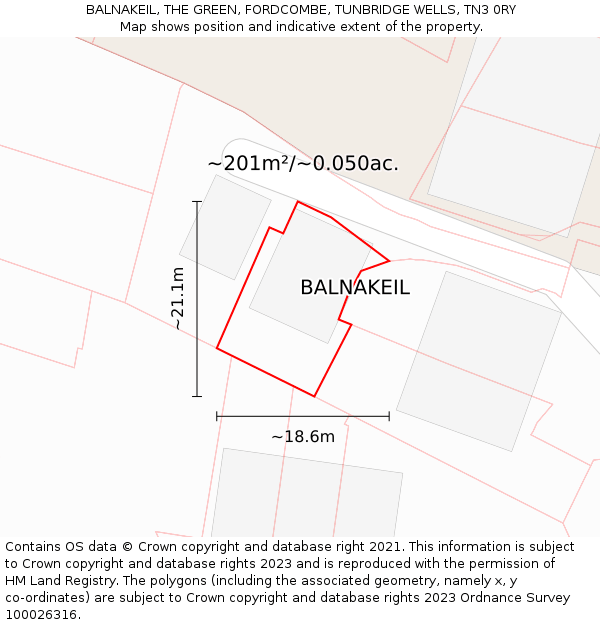 BALNAKEIL, THE GREEN, FORDCOMBE, TUNBRIDGE WELLS, TN3 0RY: Plot and title map