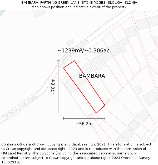 BAMBARA, FARTHING GREEN LANE, STOKE POGES, SLOUGH, SL2 4JH: Plot and title map