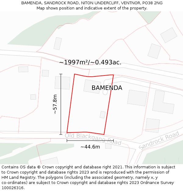 BAMENDA, SANDROCK ROAD, NITON UNDERCLIFF, VENTNOR, PO38 2NG: Plot and title map