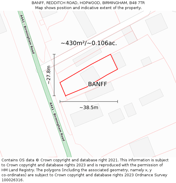 BANFF, REDDITCH ROAD, HOPWOOD, BIRMINGHAM, B48 7TR: Plot and title map