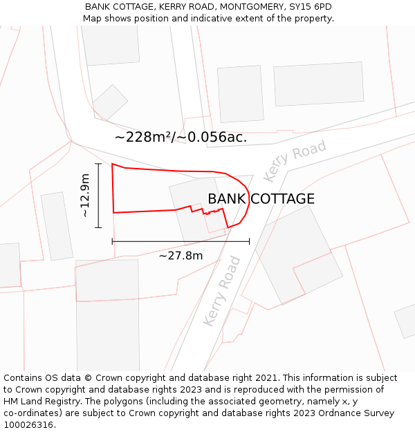 BANK COTTAGE, KERRY ROAD, MONTGOMERY, SY15 6PD: Plot and title map