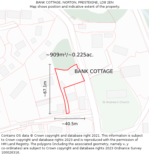 BANK COTTAGE, NORTON, PRESTEIGNE, LD8 2EN: Plot and title map