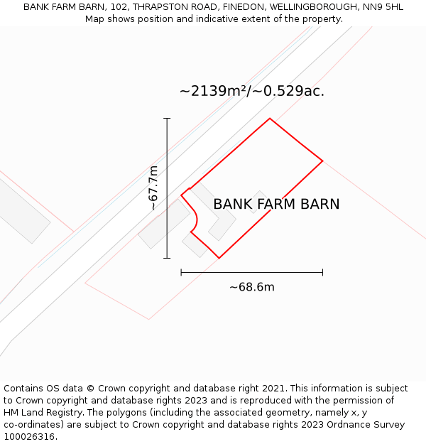 BANK FARM BARN, 102, THRAPSTON ROAD, FINEDON, WELLINGBOROUGH, NN9 5HL: Plot and title map