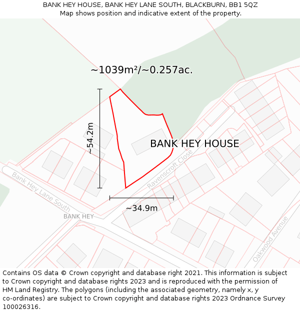 BANK HEY HOUSE, BANK HEY LANE SOUTH, BLACKBURN, BB1 5QZ: Plot and title map