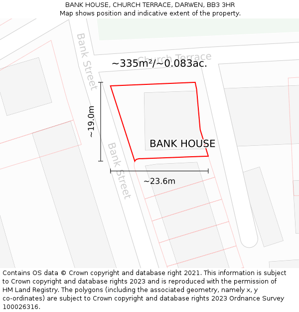 BANK HOUSE, CHURCH TERRACE, DARWEN, BB3 3HR: Plot and title map