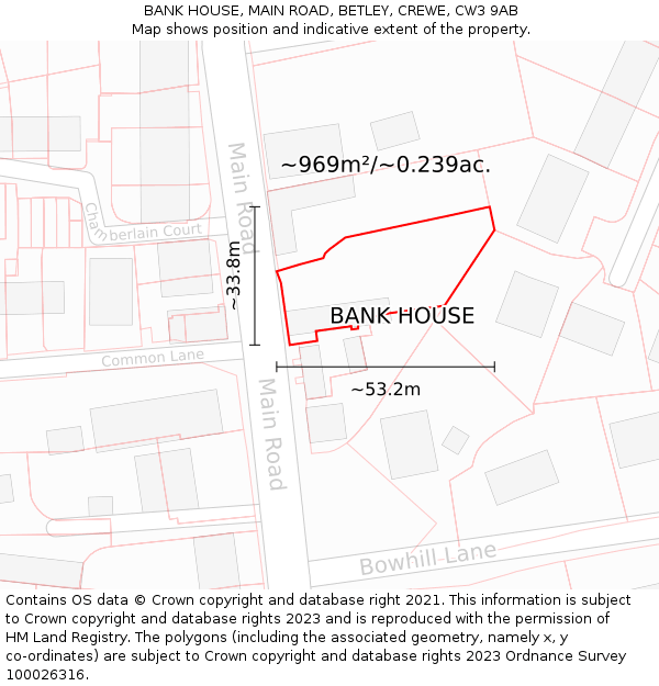 BANK HOUSE, MAIN ROAD, BETLEY, CREWE, CW3 9AB: Plot and title map