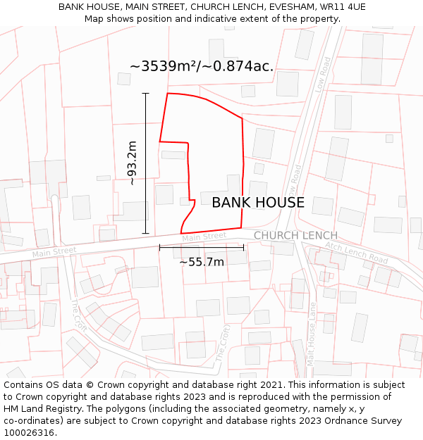 BANK HOUSE, MAIN STREET, CHURCH LENCH, EVESHAM, WR11 4UE: Plot and title map