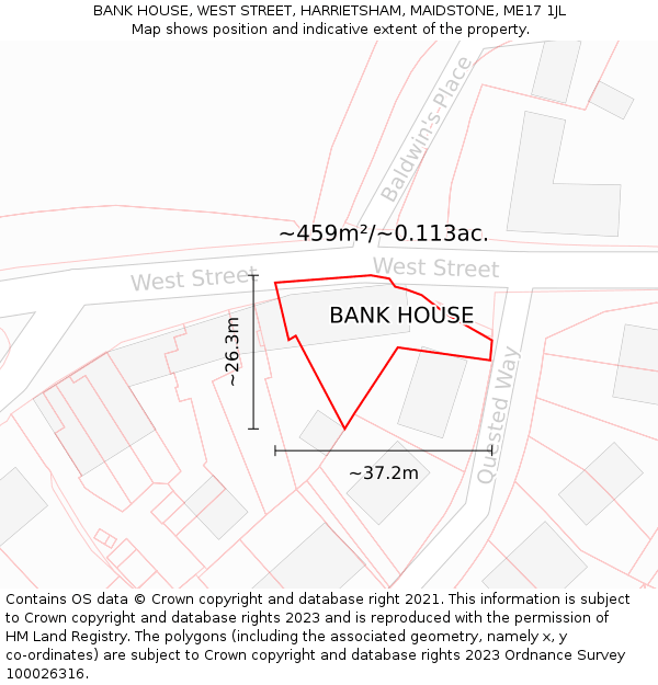 BANK HOUSE, WEST STREET, HARRIETSHAM, MAIDSTONE, ME17 1JL: Plot and title map