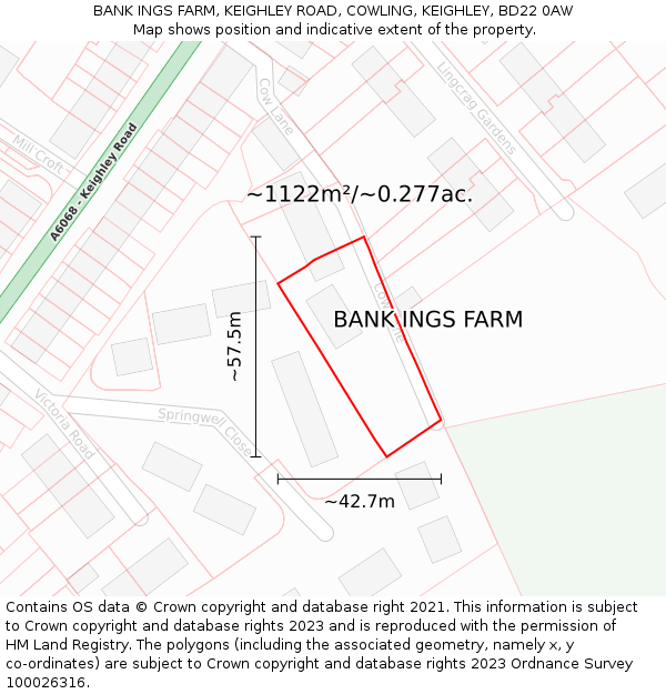 BANK INGS FARM, KEIGHLEY ROAD, COWLING, KEIGHLEY, BD22 0AW: Plot and title map
