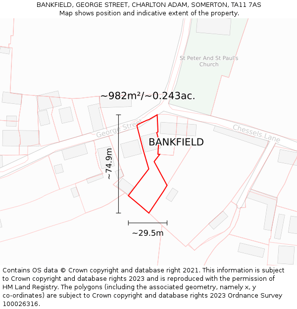 BANKFIELD, GEORGE STREET, CHARLTON ADAM, SOMERTON, TA11 7AS: Plot and title map