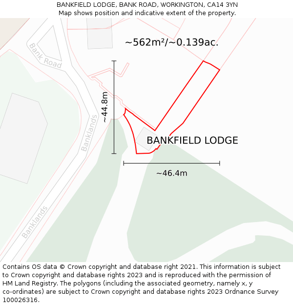 BANKFIELD LODGE, BANK ROAD, WORKINGTON, CA14 3YN: Plot and title map