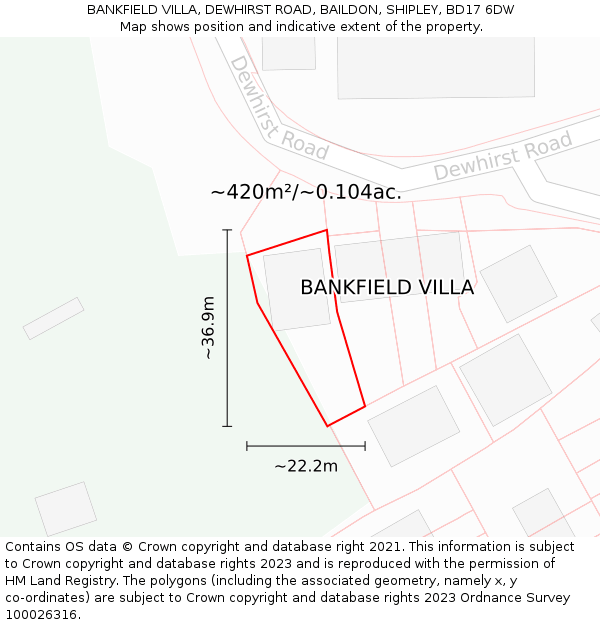 BANKFIELD VILLA, DEWHIRST ROAD, BAILDON, SHIPLEY, BD17 6DW: Plot and title map