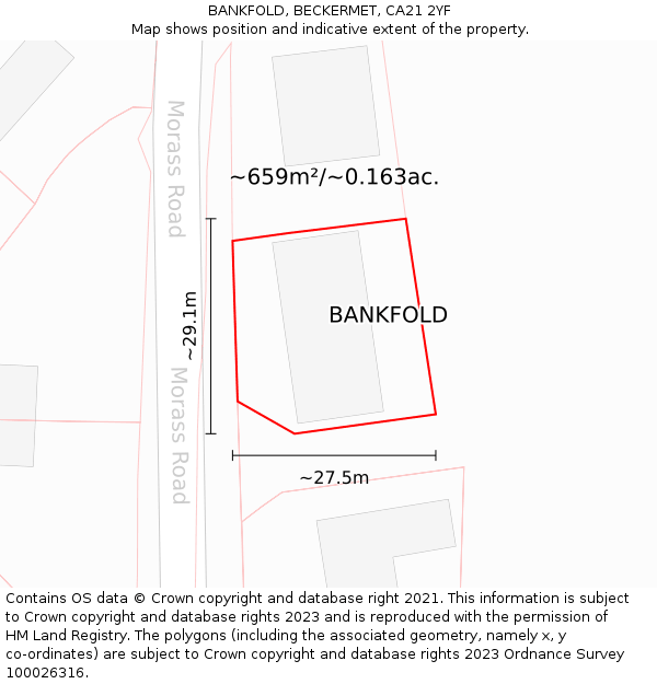 BANKFOLD, BECKERMET, CA21 2YF: Plot and title map