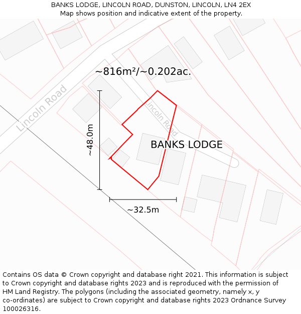 BANKS LODGE, LINCOLN ROAD, DUNSTON, LINCOLN, LN4 2EX: Plot and title map