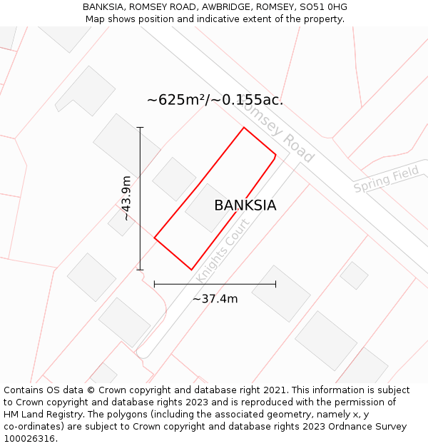 BANKSIA, ROMSEY ROAD, AWBRIDGE, ROMSEY, SO51 0HG: Plot and title map